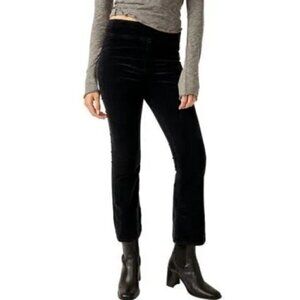 NEW FREE PEOPLE IN MY FEELINGS STRETCH BLACK VELVETEEN CROP BOOTCUT JEANS SIZE L